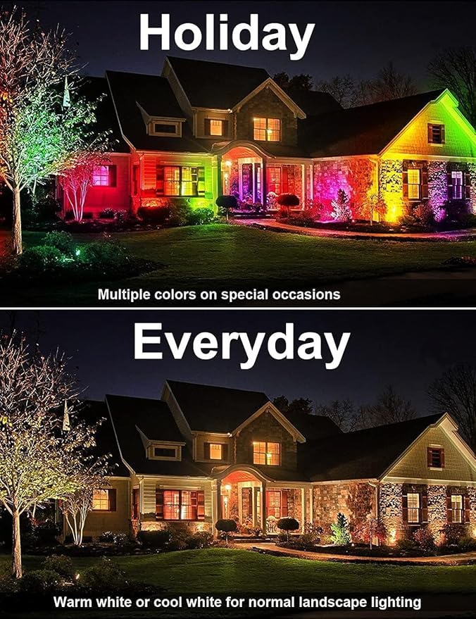 12W RGB Color Changing Landscape Lights Low Voltage LED Landscape Lighting Remote Control Spotlight Waterproof Garden Pathway Christmas Decorative Lights Outdoor, 20 Pack with Connector