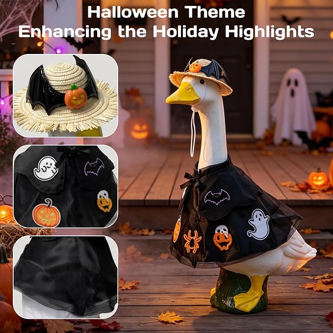 holoith 3 Pcs Halloween Porch Goose Outfits for 23" Cement Goose | Ghost Lawn Halloween Porch Goose Clothes Garden Entrance Decoration Halloween Holiday Costume Decor
