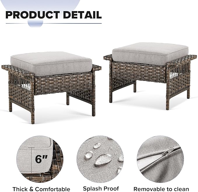 Wicker Outdoor Patio Furniture Set - 5 Piece Rattan Patio Conversation Sets with 2 Swivel Rocking Chairs,2 Ottomans and 1 Side Table for Porch Deck Garden(Brown/Beige)