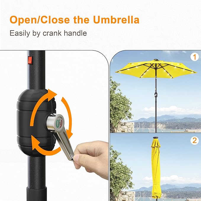 7.5ft Outdoor Umbrella Patio Umbrella with Solar Lights,18 LED Lighted Table Market Outdoor Umbrella, 2-Year-Non-Fading, for Pool, Deck, Garden,Backyard