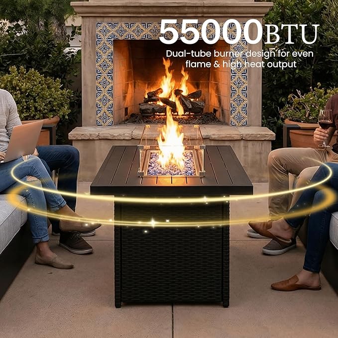 LayinSun 4 Pieces Aluminum Patio Furniture Set with Fire Pit Table, Oversized Outdoor Conversation Set 5 Seats with 6" Thick Cushions for Outside Porch, Balcony, Deck