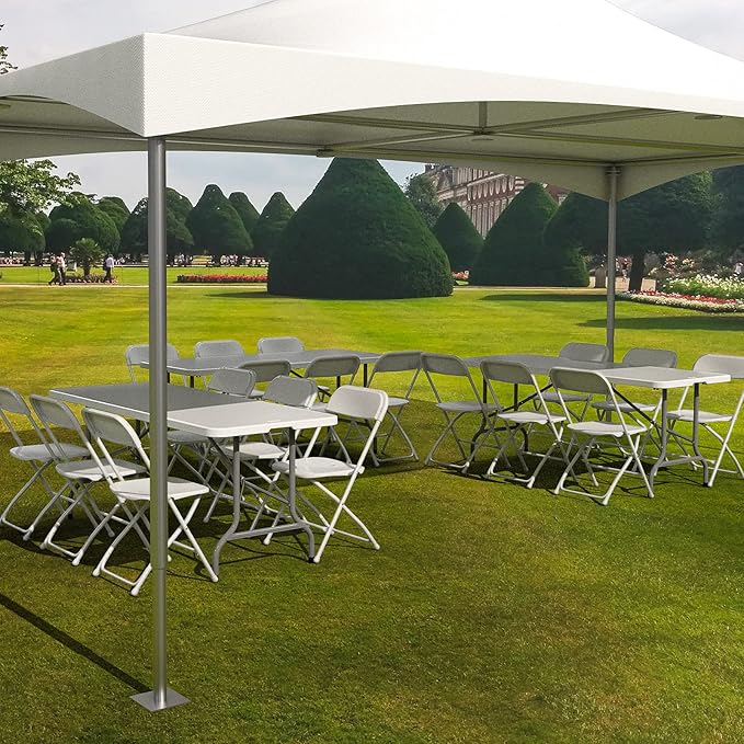 VINGLI 6 FT Plastic Folding Table Set with 8 White Folding Chairs for Picnic, Event, Training, Outdoor Activities, at Home and Commercial Use