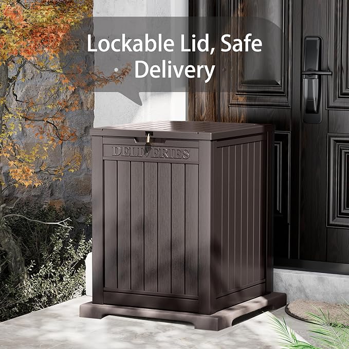 NUNU LAB Package Delivery Box for Outside, 51 Gallon Storage Deck Box with Lockable Secure, Waterproof Large Resin Drop Boxes for Porch