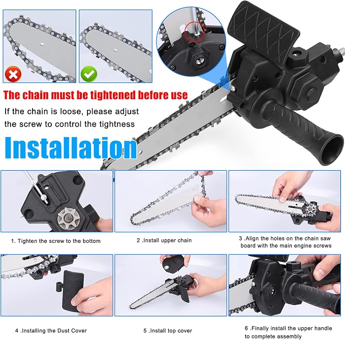 Electric Chainsaw Attachment, 6 Inch Electric Drill Attachment, Woodworking Cutting Tool Accessories for Wood Cutting Tree Trimming, Household Garden Use, for 6-13mm 3-jaw Collet Drill