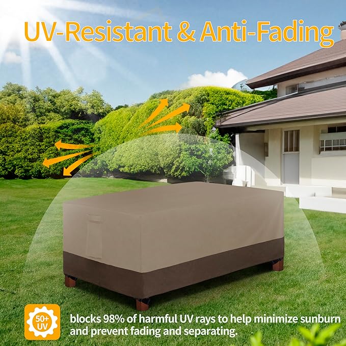 Easy-Going 600D Heavy Duty Rectangular Table Cover UV Resistant and Waterproof Outdoor Lawn Patio Furniture Cover (72" Lx44 Wx23 H, Camel/Dark Brown)