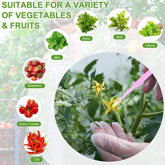 M METERXITY 200-Pack Pollinator Brush, 0.08inch/2mm Plastic Vegetable Pollinator Pen Manual Pollination Tool for Gardening/Greenhouse/Hydroponic Plants/Flower [Pink]