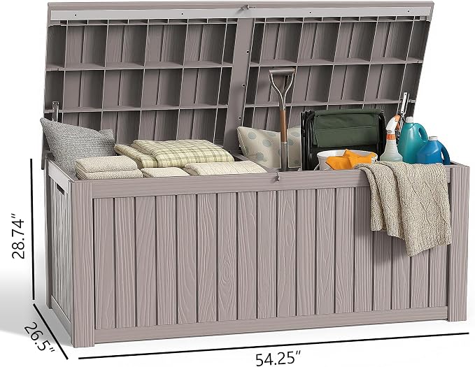 Deck Box Large Outdoor Storage for Patio Furniture,Outdoor Cushions,Garden Tools and Pool Supplies,Waterproof,Resin,Lockable (Grey, 180 Gallon)