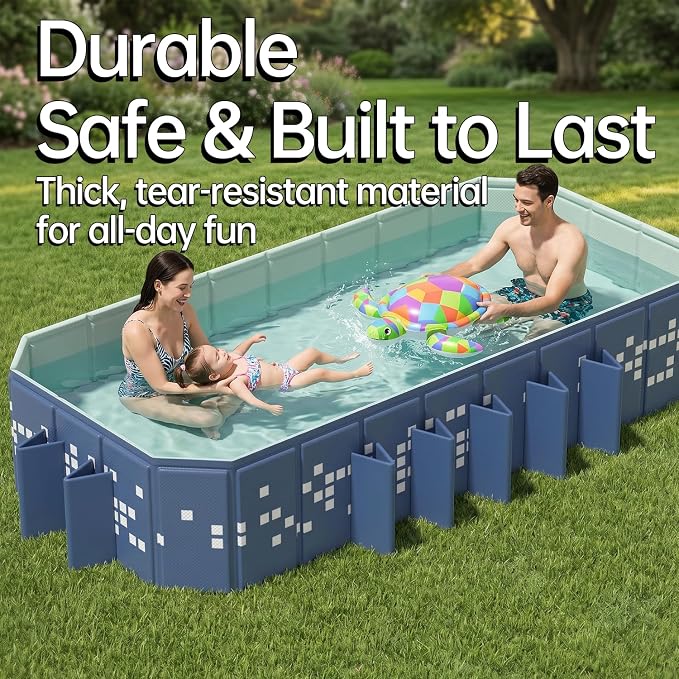 Foldable Swimming Pool, 122"x65"x19.7" Large Non-Inflatable Collapsible Pool for Kids & Adults, Thickened Hard Plastic Portable Backyard Pool, Mosaic Pattern Oversized Outdoor Kiddie Pool