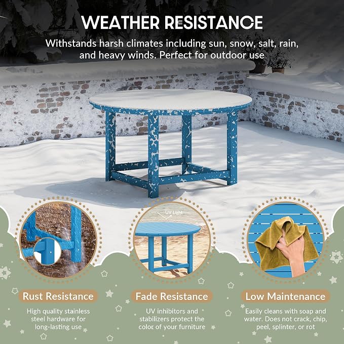 WestinTrends Malibu Kids Outdoor Patio Furniture HDPE 38" Wide Round Dining Table, Pacific Blue
