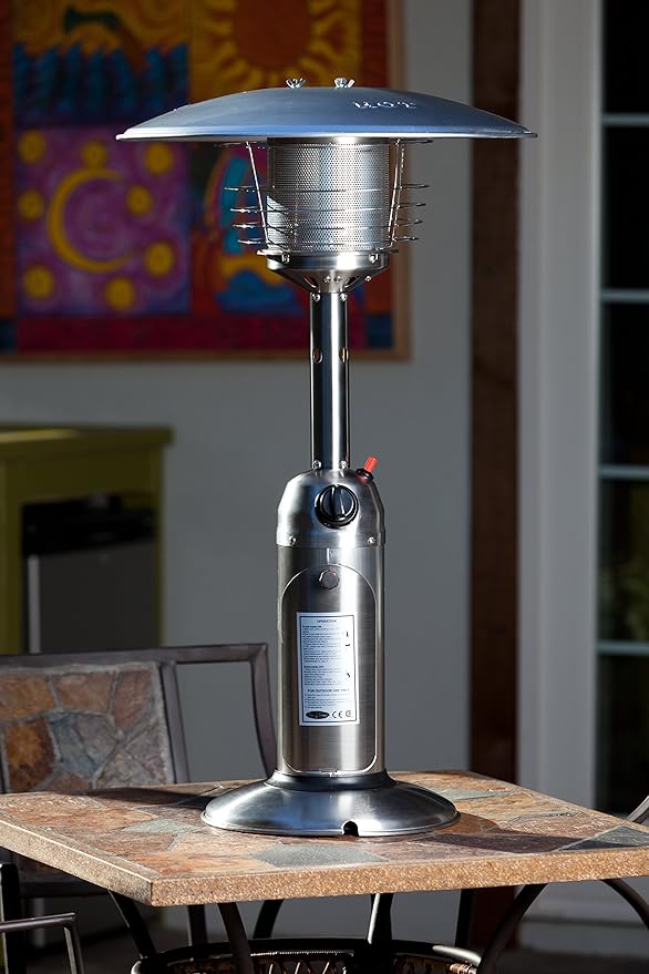 Fire Sense 60262 Portable Patio Heater Outdoor Tabletop Lightweight Propane 10,000 BTU Auto-Shutoff Valve CSA Approved - Stainless Steel