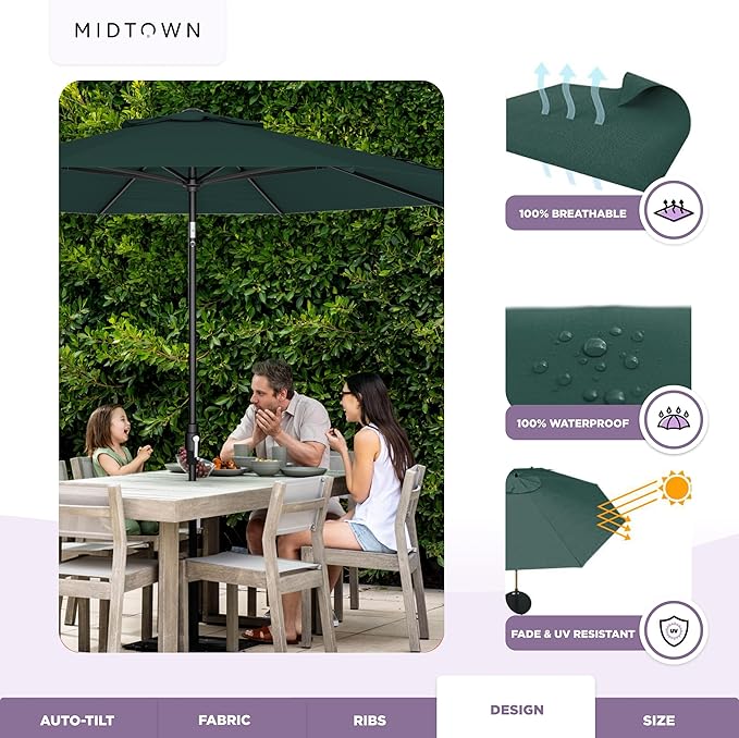 Midtown Umbrellas – The Swilt 10 Ft Patio Umbrellas with 360° Swivel & Tilt Mechanism, 8 Fiberglass Ribs & Terylast Polyester Fabric for Backyard, Deck, Pool & Cafes - Forest Canopy, Black Pole