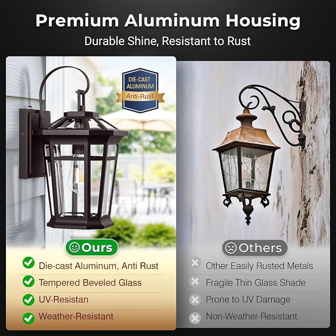 VIANIS Large Exterior Lighting Fixtures with Dawn to Dusk Sensor, Oil-Rubbed Bronze Front Porch Light, Waterproof ORB Outdoor Light Fixture, Aluminum Outside Wall Sconce for Garden, Entryway, Doorway