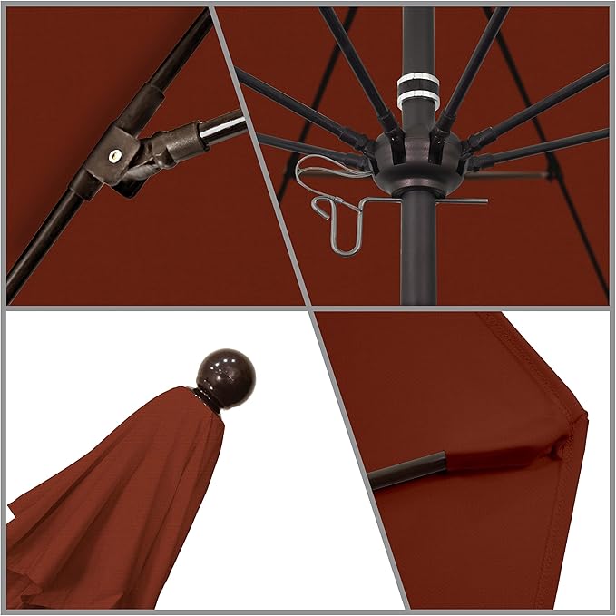 California Umbrella 9' Round Aluminum/Fiberglass Umbrella, Push Open, Bronze Pole, Olefin Terracotta Fabric