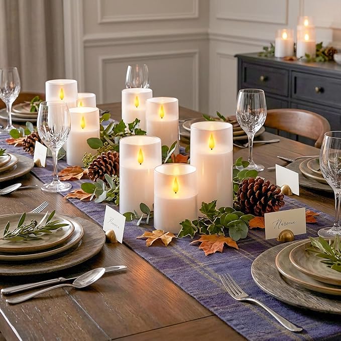 Homemory 3"×4" 5" 6" Battery Candles with Remote & Timer, White Acrylic Realistic Flickering LED Pillar Candles, Waterproof Fake Candle for Home and Lantern Decor, Set of 3
