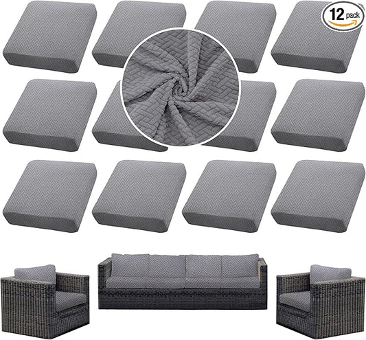 Outdoor Cushion Covers Set,12PCS Patio Furniture Couch Seat Slipcovers, Replacement for Sofa Sectional Chair(Cover，Only)