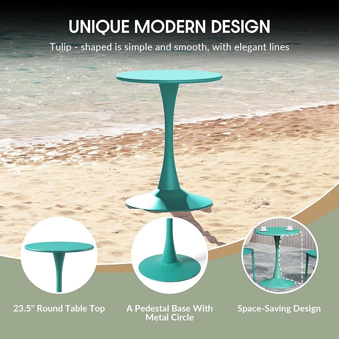 WestinTrends Playa 23.5" Round Outdoor Indoor Metal Cocktail Dining Table, Turquoise