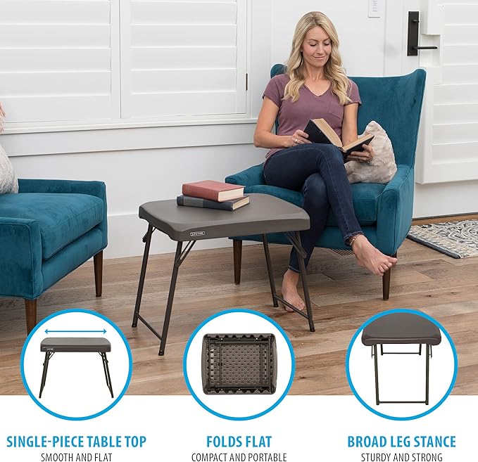 LIFETIME 280488 Compact Folding Low Side Table for Camping, Brown
