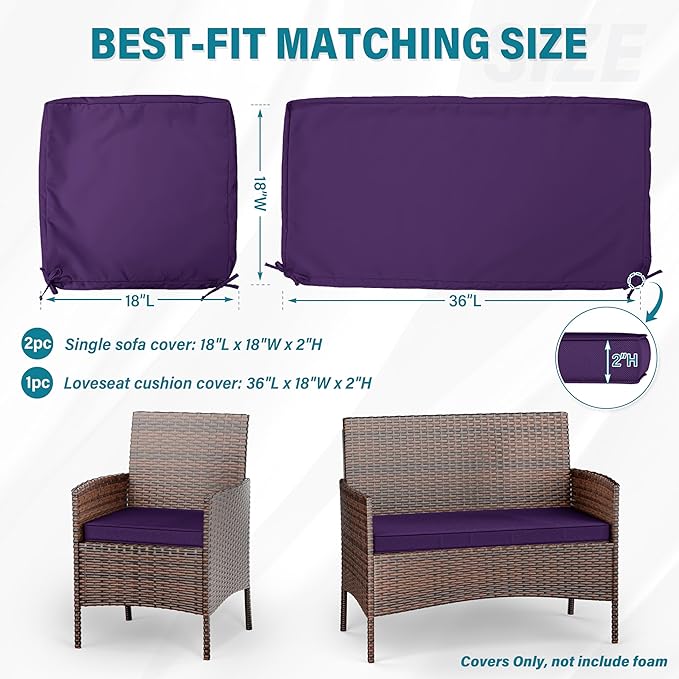 3 Pack of Outdoor Seat Cushion Replacement Set Suitable for 4 Pieces of Wicker Rattan Furniture Terrace Guest Set Sofa Chair (36x18x2, 18x18x2), Only Cover