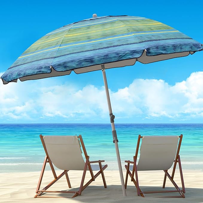 Blissun 7.2' Beach Umbrella with Sand Anchor, Outdoor Portable Beach Umbrella for Sand with Tilt Pole, Carry Bag, Air Vent