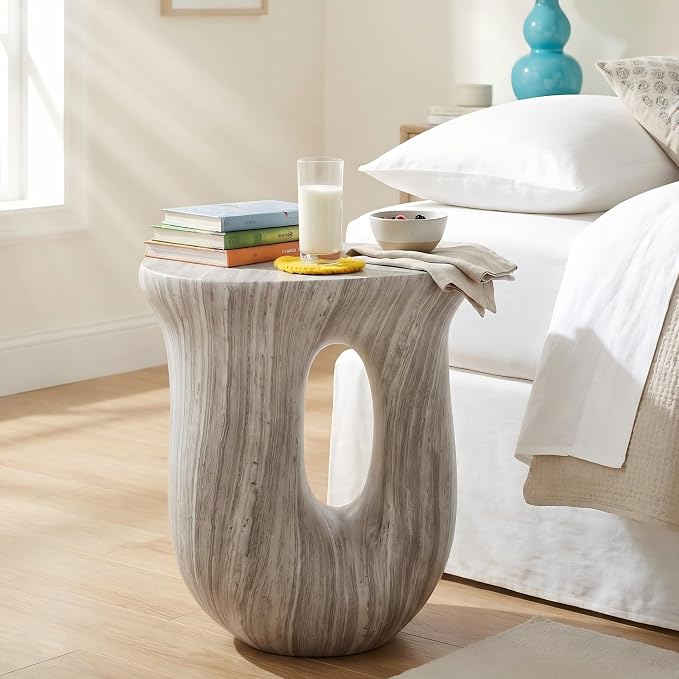 Christopher Knight Home 18.9 Inch Modern U Shaped Accent Table, Sculptural MGO Stone Look Side Table for Indoor Outdoor Garden Balcony Living Room Entryway Bedroom