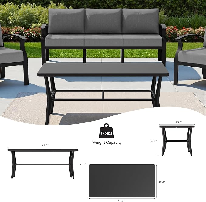 Kullavik Aluminum Patio Furniture Set,8 Piece Modern Metal Outdoor Patio Furniture w/5.1'' Thick Cushion,Swivel Chairs and Rectangular Coffee Table,Patio Conversation Sets for Porch,Deck,Grey