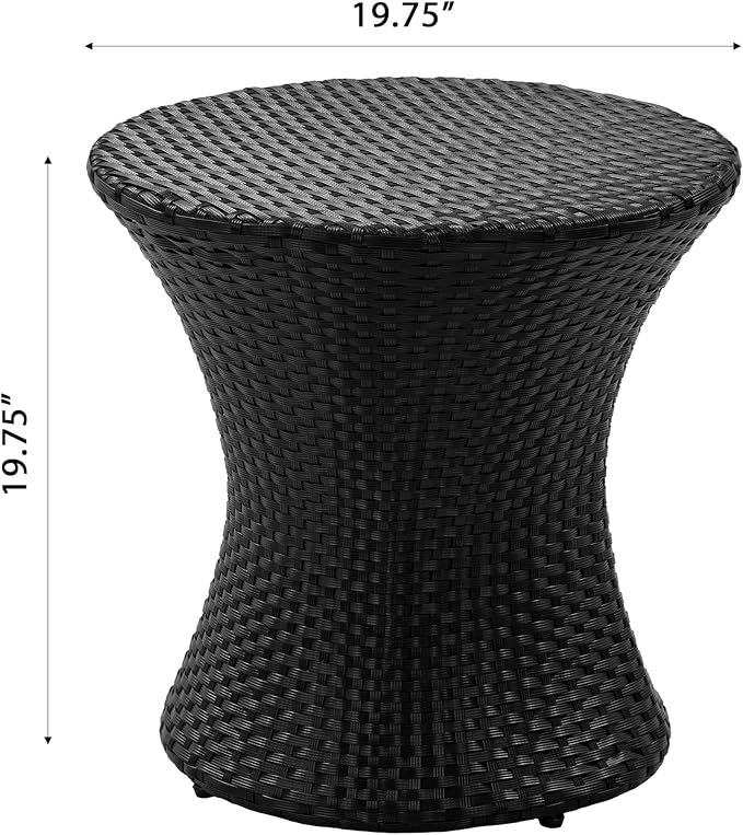 Outdoor Wicker Side Table, Lightweight & Water-Resistant All-Weather, Small Rattan End Table Hourglass Shape Wicker Patio Table, for Patio Porch Living Room, Black
