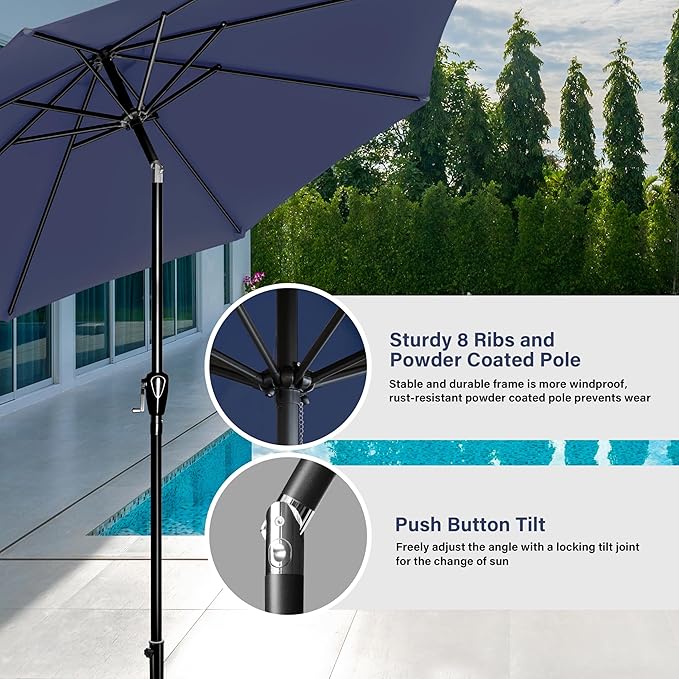 Simple Deluxe Patio Umbrella Outdoor, UV Protection Sunshade with Push Button Tilt/Crank and 8 Sturdy Ribs, for Table Garden Lawn Beach Pool