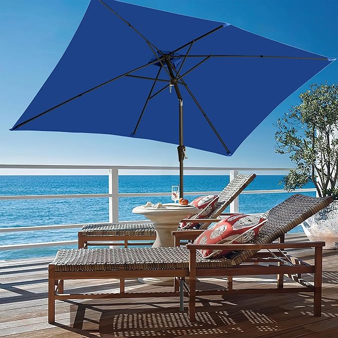 Ayge 6.5x10FT Rectangular Patio Umbrella Outdoor Table Umbrella w/Push Button Tilt & Crank Rectangle Market Umbrella UV Protection for Garden,Deck,Lawn,Yard & Pool,Blue