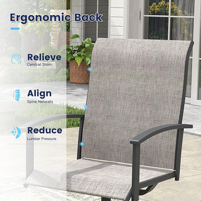 VICLLAX Outdoor Table and Chairs Set for 4, Patio Dining Set of 37.8" Metal Square Patio Table with Umbrella Hole & 4 Swivel Outdoor Dining Chairs for Backyard Lawn, Grey & Antique Grey