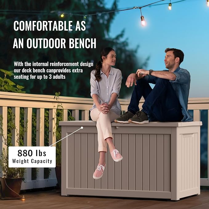 DRATO 280 Gallon Deck Box, Waterproof Resin Large Outdoor Storgae Box for Patio Furniture, Patio Cushions, Gardening Tools, Pool Supplies, Lockable (Gray, 280 Gallon)