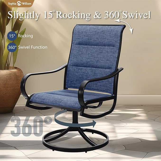 Sophia & William Patio Dining Set for 8 w/Metal Table & Blue Swivel Chairs | High-back & Padded, Rectangle, Umbrella Hole, Durable Material, Ergonomic design, Weather-resistant, Outdoor backyard deck