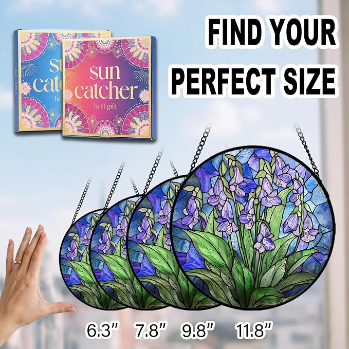 Birthday Gifts for Women - Violet Flowers Faux Stained Glass Window Hanging Sun Catcher for Door Garden Acrylic Decor Mother's Day Christmas for Mom Nana Grandma Sisters Wife 6.3"