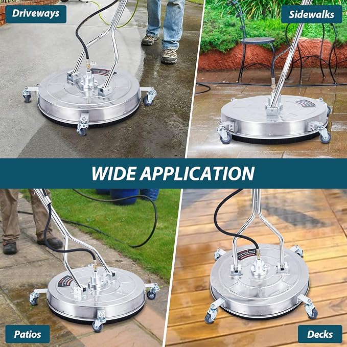 GarveeLife 24 in Pressure Washer Surface Cleaner with Dual Handle, 4 Wheels, 3/8 in Quick Connect, 2 Nozzles, Stainless Steel Power Washer Surface Cleaner for Driveway Sidewalk Patio, 4000 PSI