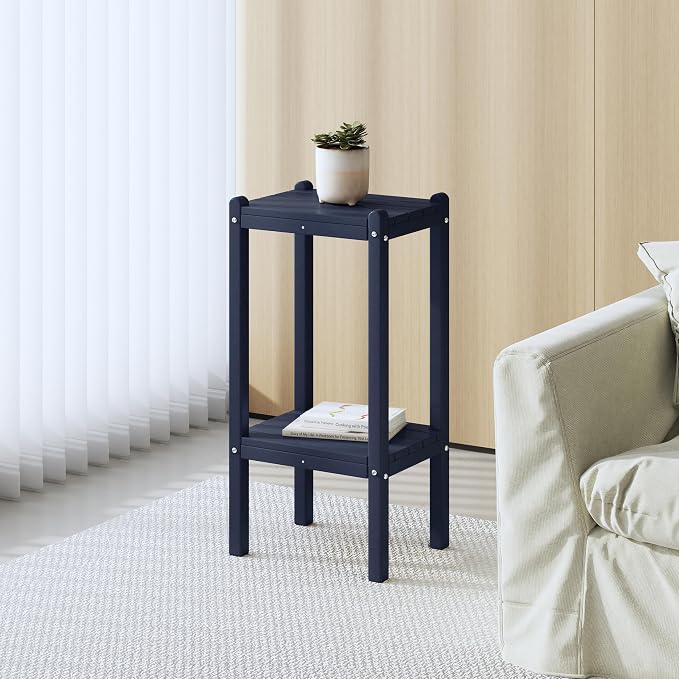 Costaelm Outdoor Side Table, 2-Tier Small Patio Coffee Tables for Outside, Outdoor End Tables for Patio, Adirondack Side Table for Outside, Outside Table for Pool, Porch, Garden, Navy Blue