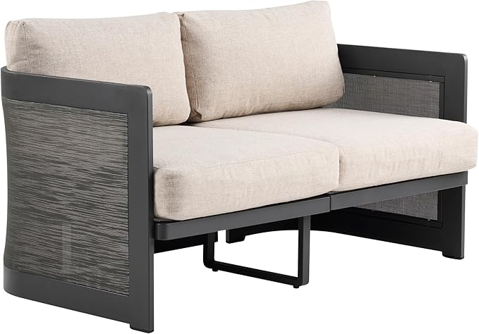 Christopher Knight Home Norhill Patio Sofa Set, 3 Pieces Outdoor Seating Set, Aluminum Patio Furniture Set with Two Club Chairs and Loveseat, Conversation Set for Patio Garden Poolside, Beige + Black