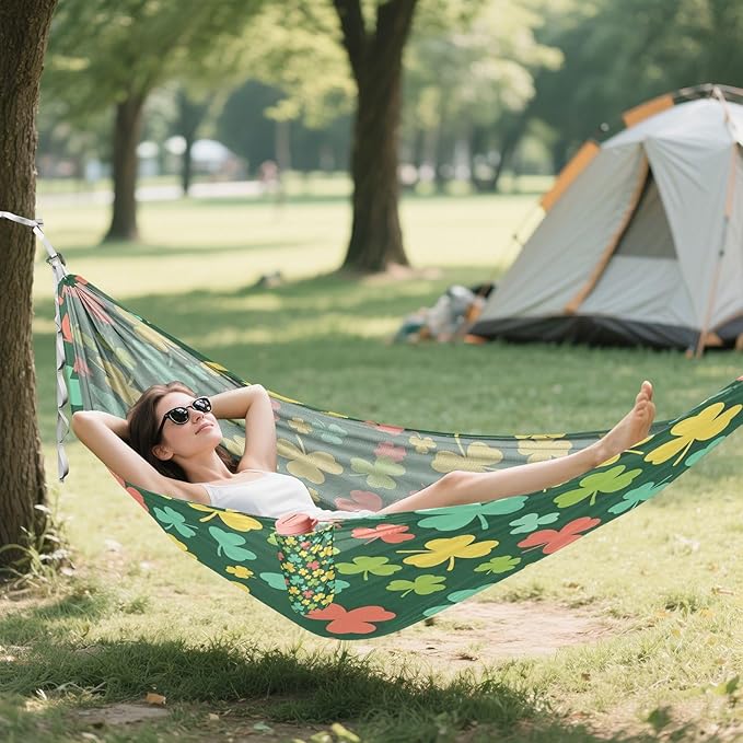 Hammocks for Outside Four-Leaf Clovers Camping Hammock Portable Hammocks with Tree Straps and Carry Bag Camping Accessories for Hiking Beach Outdoor