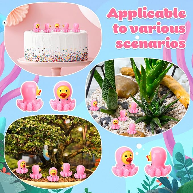 30 Pcs Octopus Ducks, Mini Octopus Resin Ducks Bulk, Fun Printed Toy Figures for Birthday Party Favors, Themed Decor, Kids Gift Collection (Pink Octopus)