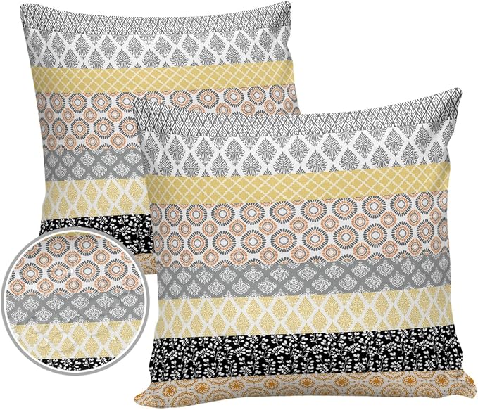 Outdoor Waterproof Throw Pillow Covers Set of 2 Yellow Boho Stripe Tribal Vingtage Lumbar Pillowcases 20x20 Inches Bohemian Style Decorative Pillows Cushion Case Patio Pillows for Couch Bed Garden