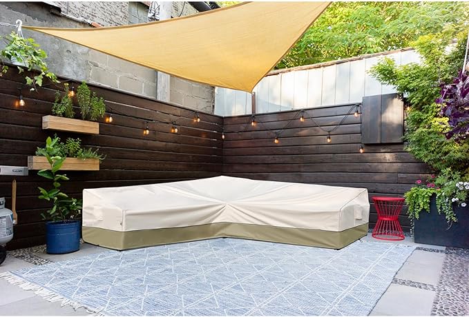 Patio Outdoor Sectional Cover Outdoor Patio Furniture Covers Waterproof Rip-Stop Anti-UV 600D Heavy Duty Outdoor Couch with 3 Air Vent Sofa Cover (V-Shaped-120''X120''),Light Green