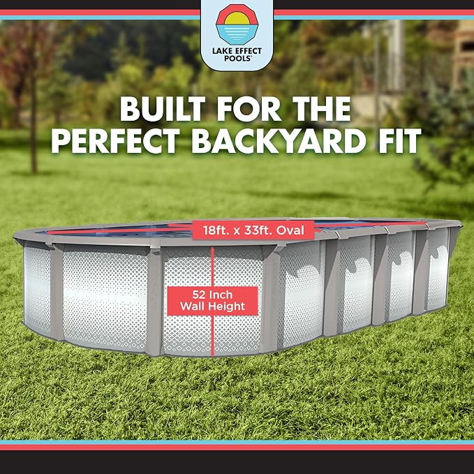 Lake Effect Pools 'Grand Cayman' 18 ft x 33 ft Oval Above Ground Swimming Pool | 52 Inch Strong Extruded Resin Components | Bundle Includes: 25 Gauge Overlap Liner & Widemouth Skimmer
