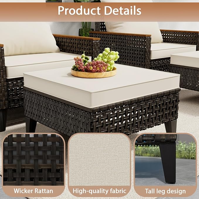 15 Piece Patio Sectional Sofa Set with 50000 BTU Fire Pit Table, All-Weather Wicker Rattan Outdoor Conversation Set, High Back, for Garden, Porch, Poolside, Beige