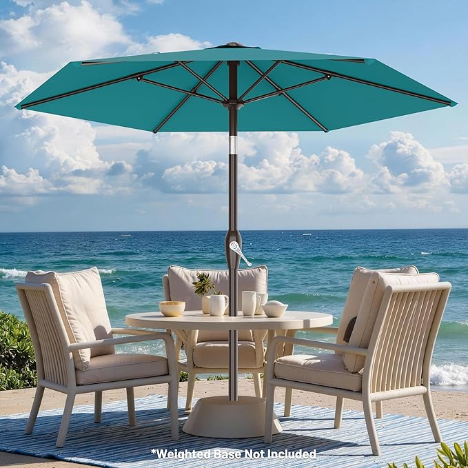 AreShark 7.5FT Patio Umbrella Table Market Umbrella w/Tilt and Crank, Heavy-Duty Outdoor Umbrellas for Pool, Deck, Garden and Backyard, Cerulean