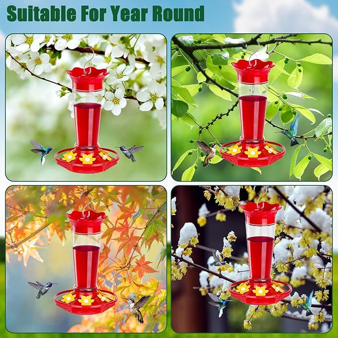 Gbekery Glass Hummingbird Feeders for Outdoors Hanging Ant and Bee Proof Clear 10 OZ 2 Pack Bird Feeders for Outside Hanging 6 Feeding Stations Bird Nectar Feeder for Garden Yard Décor Gifts for Mom