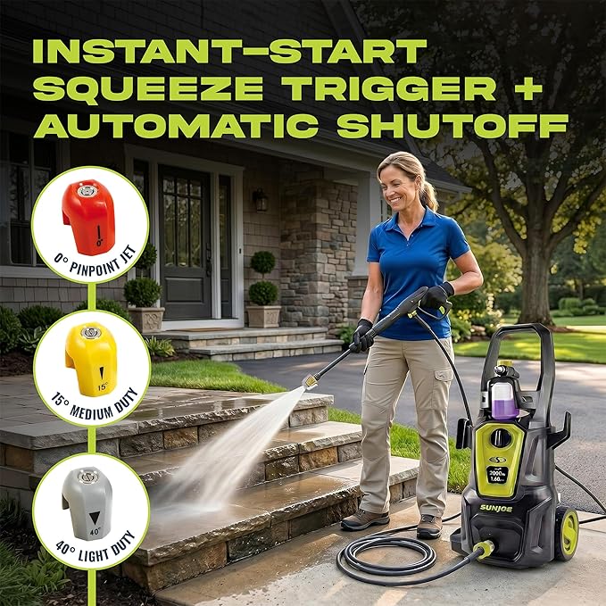Sun Joe Electric Pressure Power Washer w/Foam Cannon & Extension Wand, 1600 PSI (PWMA Certified), 1.1 GPM, 13-Amp Motor - Heavy-Duty Cleaning Machine for Patios, Decks, Sidewalks & Cars, SPX2680-MAX