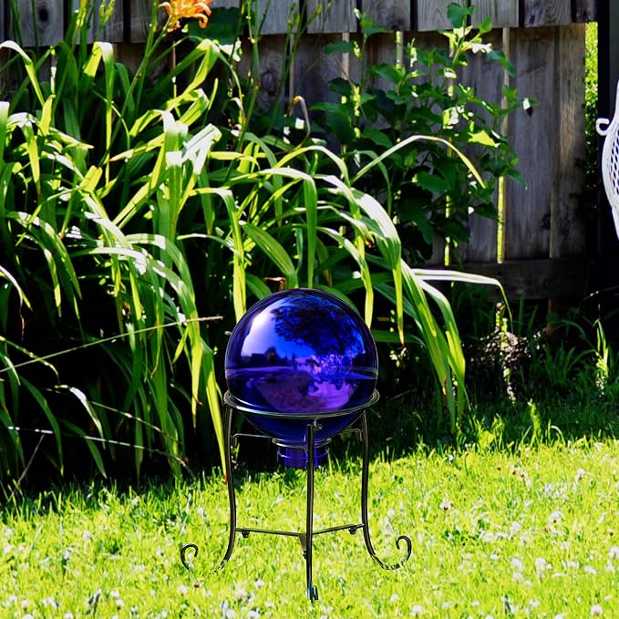 10" Tall Gazing Ball Stand for 8-10 inch Balls, Black Metal Gazing Globe Display Holder Stands for Outdoor Garden Clearance, 8" L x 8" W x 10" H