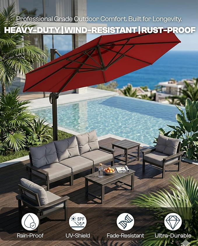 10 FT Round Cantilever Umbrella,Easy Tilt, Fade Resistant & 360° Rotation, Offset for Pool Deck Backyard Patiored (Base not Included)