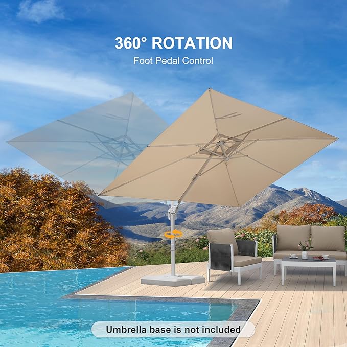 PURPLE LEAF 9' × 11.5' Patio Umbrella White Cantilever Umbrella Aluminum Square Outdoor Offset Umbrella Hanging Windproof with 360° Rotation for Garden Deck Pool, Beige