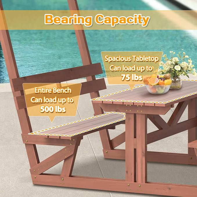 Wooden Picnic Table,Outdoor Wooden Dining Rectangle Table w/Umbrella Hole,for Patio,Garden,Backyard
