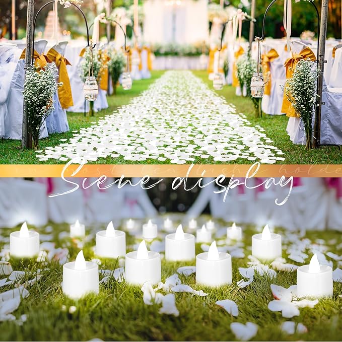 Coume 6000 Pcs Artificial Rose Petals with 72 Pcs Flameless LED Candles Romantic Decorations Fake Candles Anniversary Decorations for Valentine's Day Wedding Night(White)
