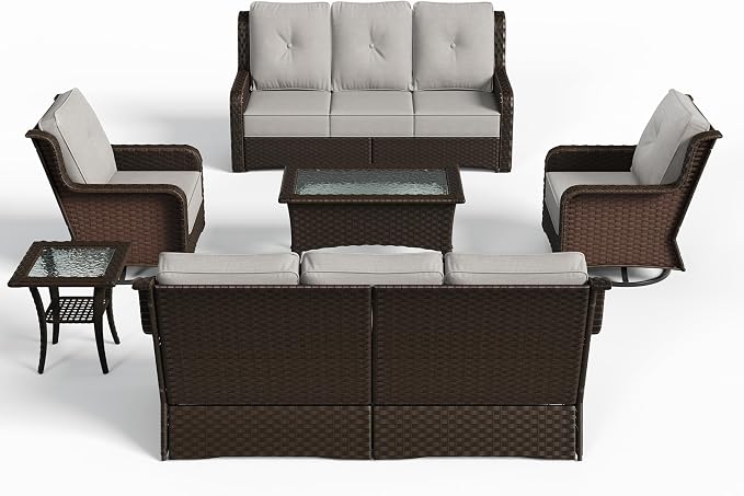 Sundale Outdoor 6 Piece Wicker Patio Furniture Set, High Back Outdoor Couch with Swivel Chairs & Coffee Table, 6" Thick Cushion Patio Conversation Sets with Deep Seating for Yard, Deck (Grey)